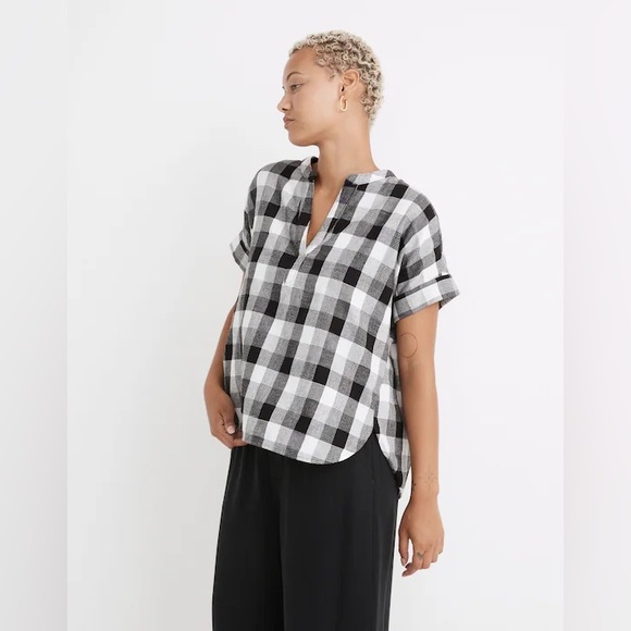 Madewell Tops - NWT Madewell Lakeline Popover Shirttail Textural Gingham Black/White Medium